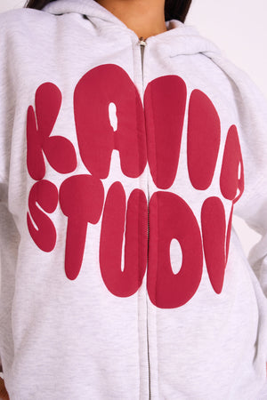 Kaiia Studio Bubble Logo Zip Up Hoodie Grey Marl & Red