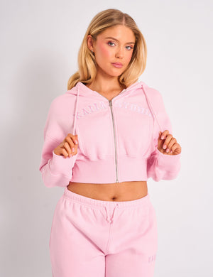 Kaiia Studio Logo Cropped Zip Up Hoodie Light Pink