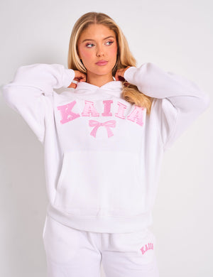 Kaiia Bow Embroidered Oversized Hoodie White & Pink