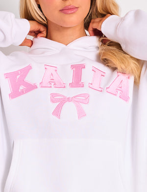 Kaiia Bow Embroidered Oversized Hoodie White & Pink