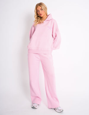 Kaiia Bow Embroidered Oversized Hoodie Baby Pink