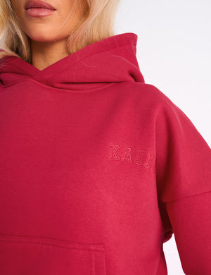 Kaiia Logo Embossed Oversized Hoodie Berry Red