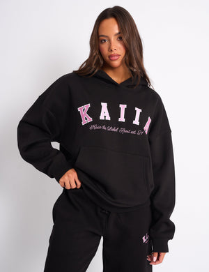 Kaiia Slogan Oversized Hoodie Black & Pink