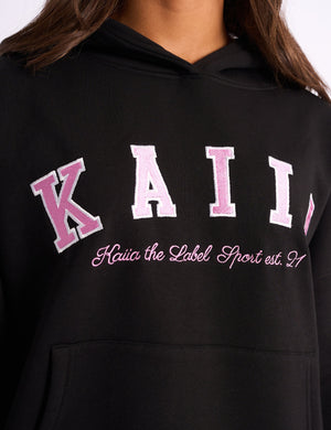 Kaiia Slogan Oversized Hoodie Black & Pink