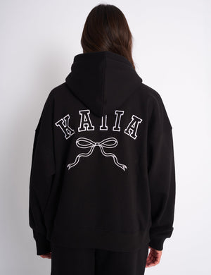 Kaiia Bow Embroidered Oversized Hoodie Black & White