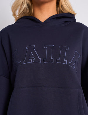 Kaiia Slogan Oversized Hoodie Navy