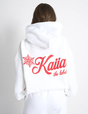 Kaiia Snowflake Logo Oversized Hoodie White & Red