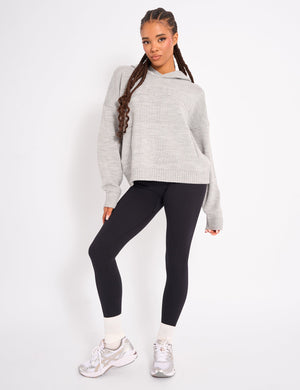 Kaiia Sport Knitted Hoodie Soft Grey