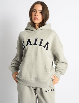 Kaiia Slogan Oversized Hoodie Pebble