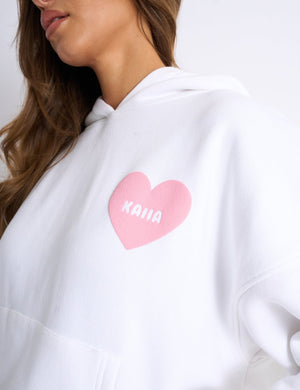 Kaiia Love Heart Graphic Oversized Hoodie White