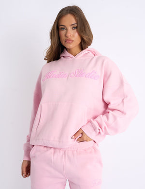 Kaiia Studio Borg Script Logo Oversized Hoodie Baby Pink