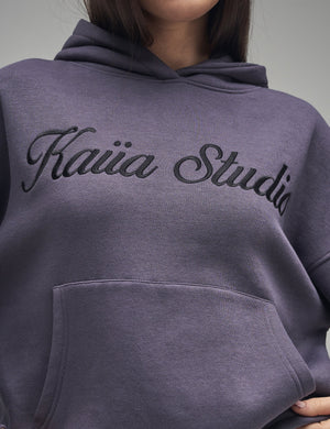 Kaiia Studio Script Logo Oversized Hoodie Dark Grey