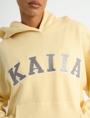 Kaiia Slogan Oversized Hoodie Soft Yellow & Grey