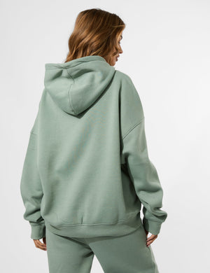 Kaiia Borg Slogan Oversized Hoodie Green Tea