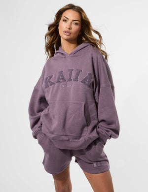 Kaiia Borg Slogan Oversized Hoodie Elderberry