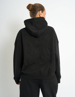 Kaiia Logo Embossed Oversized Hoodie Black