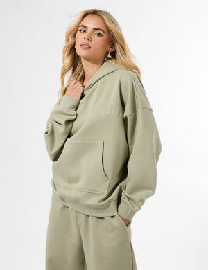Kaiia Logo Embossed Oversized Hoodie Light Sage