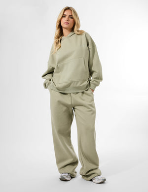 Kaiia Logo Embossed Oversized Hoodie Light Sage