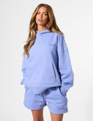 Kaiia Embossed Logo Oversized Hoodie Cornflower Blue