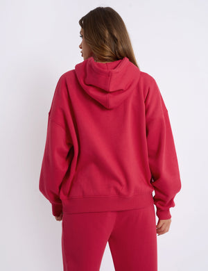 Kaiia Bow Embroidered Oversized Hoodie Red & Baby Pink