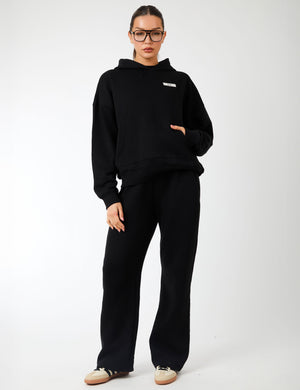 Kaiia Label Logo Exposed Waistband Wide Leg Joggers Black