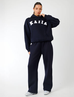 Kaiia Slogan Oversized Hoodie Navy & Light Grey Marl