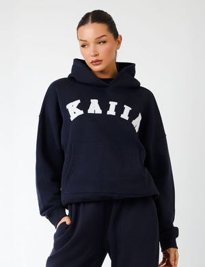 Kaiia Slogan Oversized Hoodie Navy & Light Grey Marl