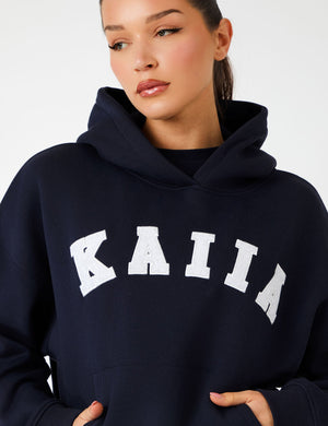 Kaiia Slogan Oversized Hoodie Navy & Light Grey Marl