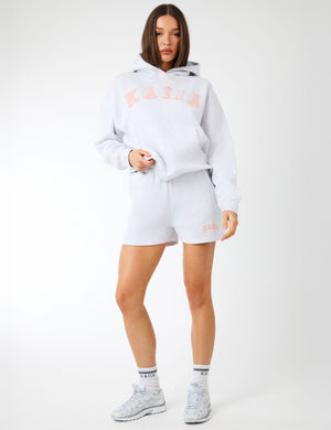 Kaiia Slogan Oversized Hoodie Light Grey Marl & Dusty Pink