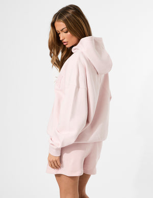 Kaiia Studio Borg Slogan Oversized Hoodie Pink Chai