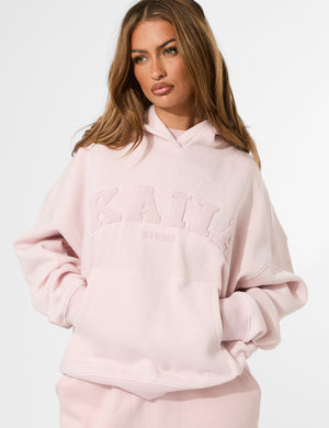 Kaiia Studio Borg Slogan Oversized Hoodie Pink Chai
