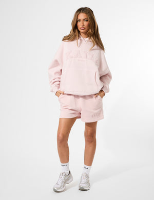 Kaiia Studio Borg Slogan Oversized Hoodie Pink Chai