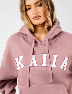 Kaiia Slogan Oversized Hoodie Rosewood & White