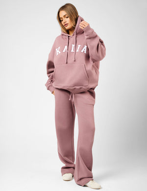 Kaiia Slogan Oversized Hoodie Rosewood & White