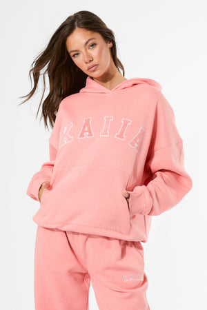 Kaiia Slogan Oversized Hoodie Bright Coral
