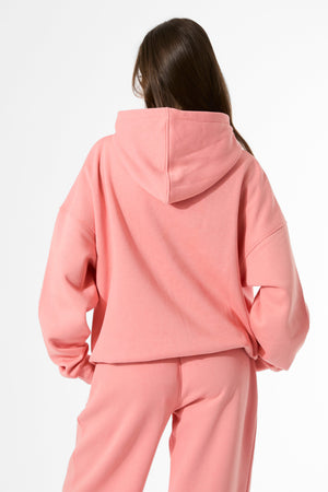 Kaiia Slogan Oversized Hoodie Bright Coral
