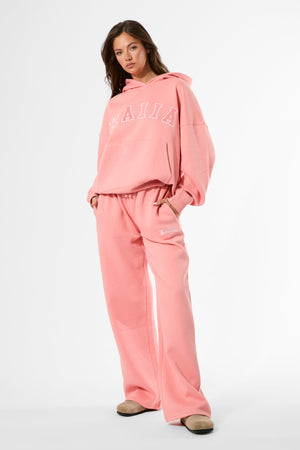 Kaiia Slogan Oversized Hoodie Bright Coral