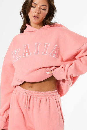 Kaiia Slogan Oversized Hoodie Bright Coral