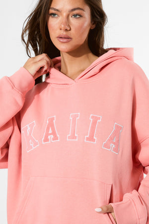 Kaiia Slogan Oversized Hoodie Bright Coral