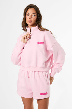 Kaiia Studio Bubble Graphic Quarter Zip Sweatshirt Baby Pink & Hot Pink
