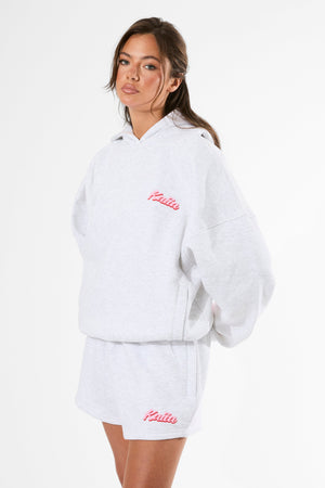 Kaiia the Label Bubble Graphic Oversized Hoodie Light Grey Marl & Baby Pink