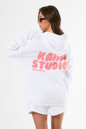 Kaiia Bubble Graphic Oversized Hoodie Vanilla & Coral