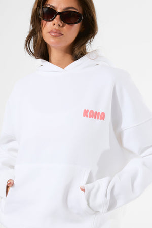 Kaiia Bubble Graphic Oversized Hoodie Vanilla & Coral