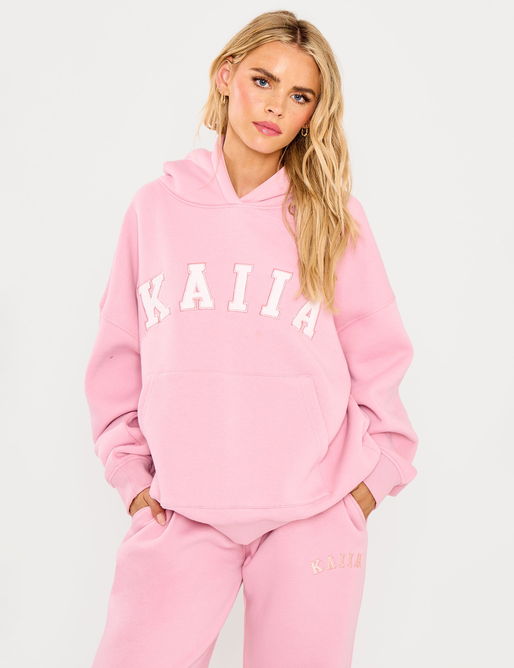 Kaiia Slogan Oversized Hoodie Rose Pink - Main Image