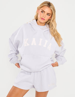 Kaiia Slogan Oversized Hoodie Grey Lilac