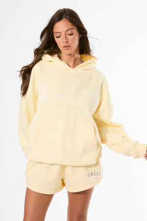 Kaiia Slogan Oversized Hoodie Lemon & White