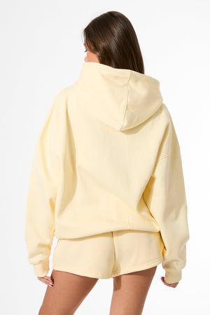Kaiia Slogan Oversized Hoodie Lemon & White