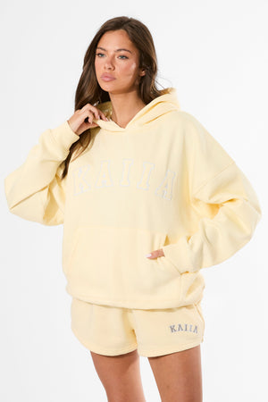 Kaiia Slogan Oversized Hoodie Lemon & White