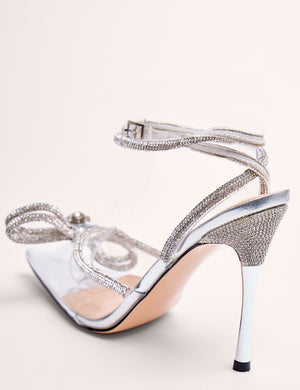 Midnight Clear Perspex Wrap Around Diamante Bow Pointed Toe High Heel