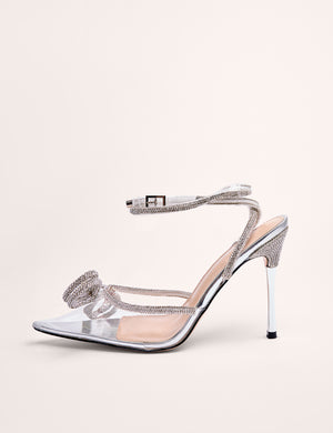 Midnight Clear Perspex Wrap Around Diamante Bow Pointed Toe High Heel